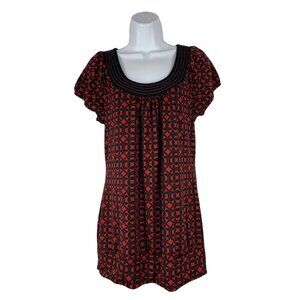Maurices Womens Red & Black Geometric Print Short Sleeve Top Medium